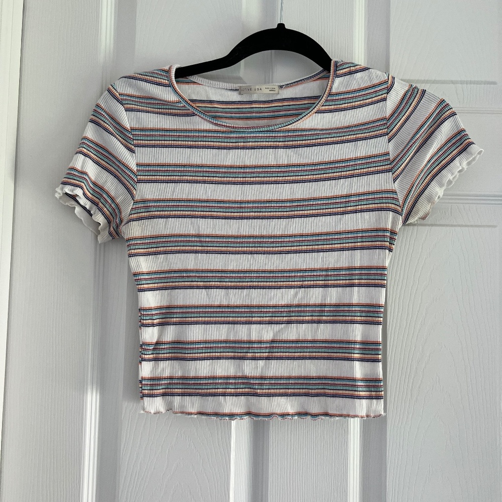 Retro Striped Cropped Shirt - Medium